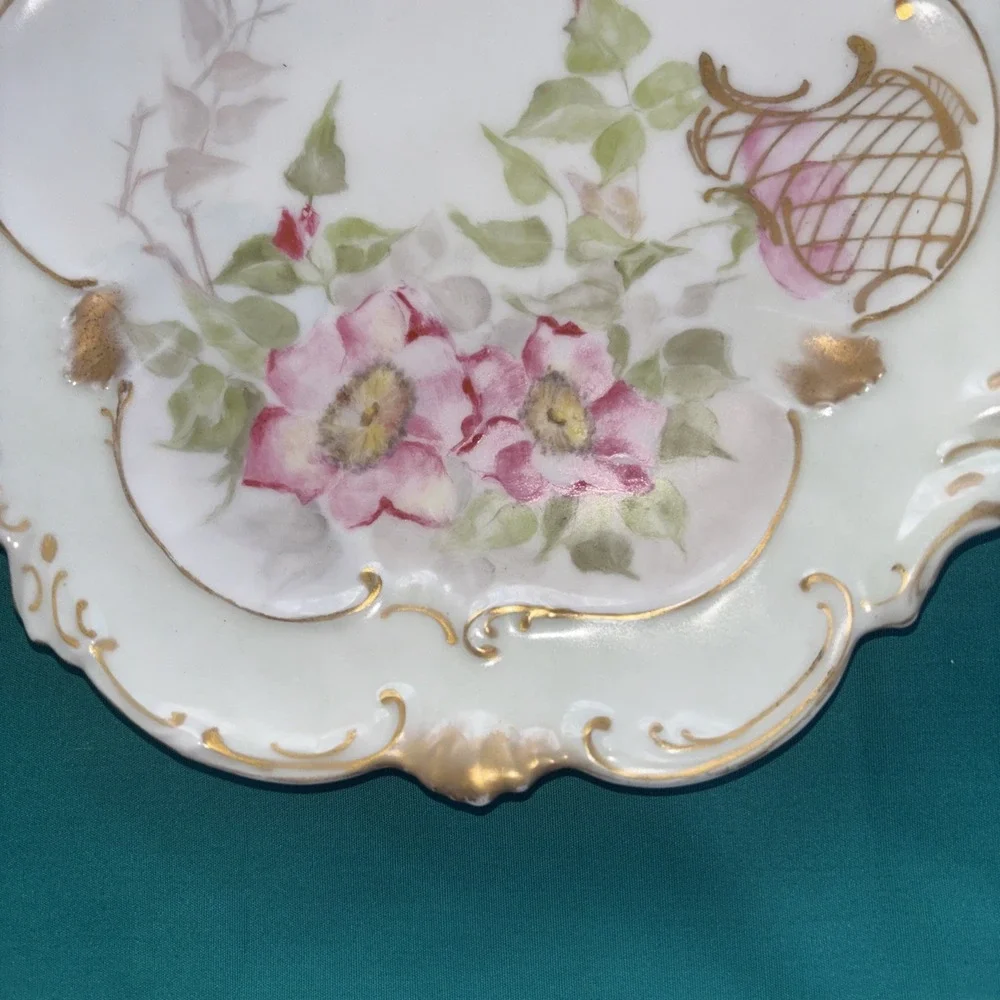 Limoges A. Lanternier France Pink Flowers Hand Painted 9.25